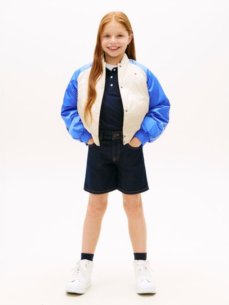 Multi Back Logo Shiny Relaxed Bomber Jacket  Girls