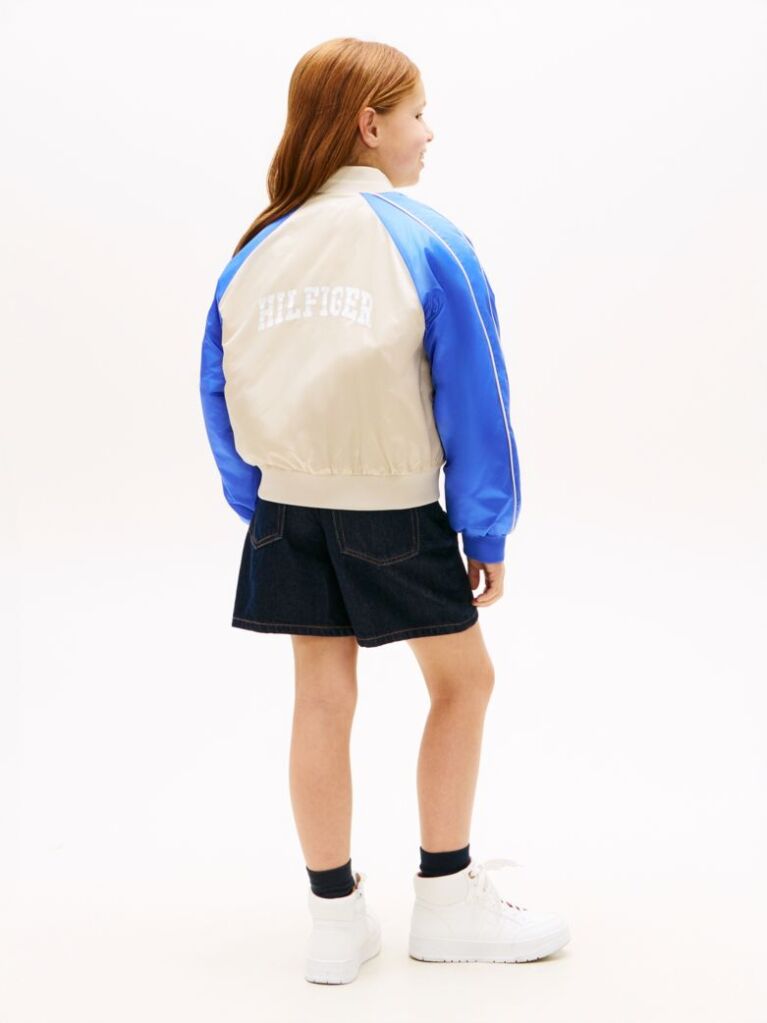 Multi Back Logo Shiny Relaxed Bomber Jacket  Girls