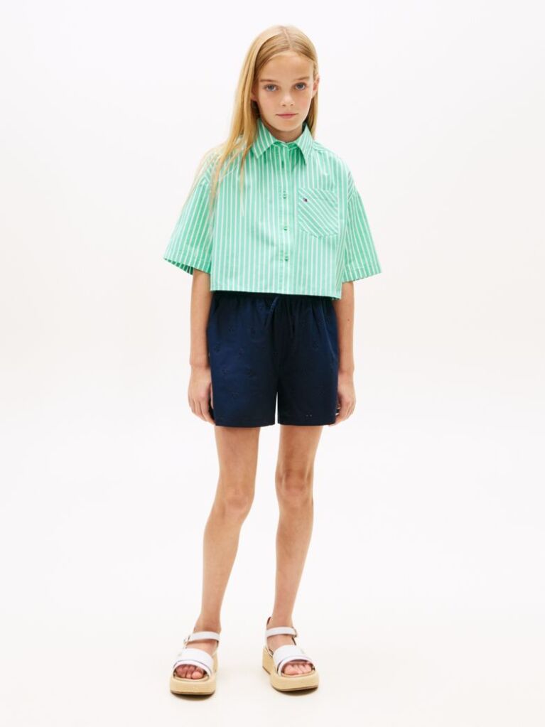 Blue Pantaloni Scurti Anglaise Cu Picior Larg Brodat  Fete