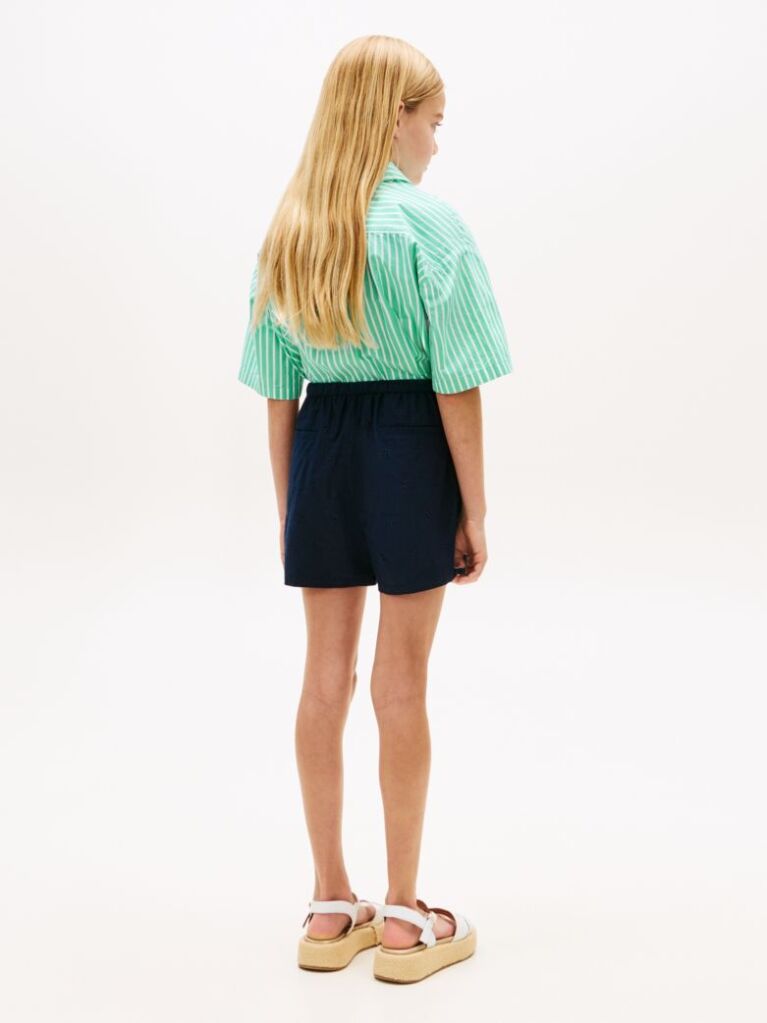 Blue Pantaloni Scurti Anglaise Cu Picior Larg Brodat  Fete