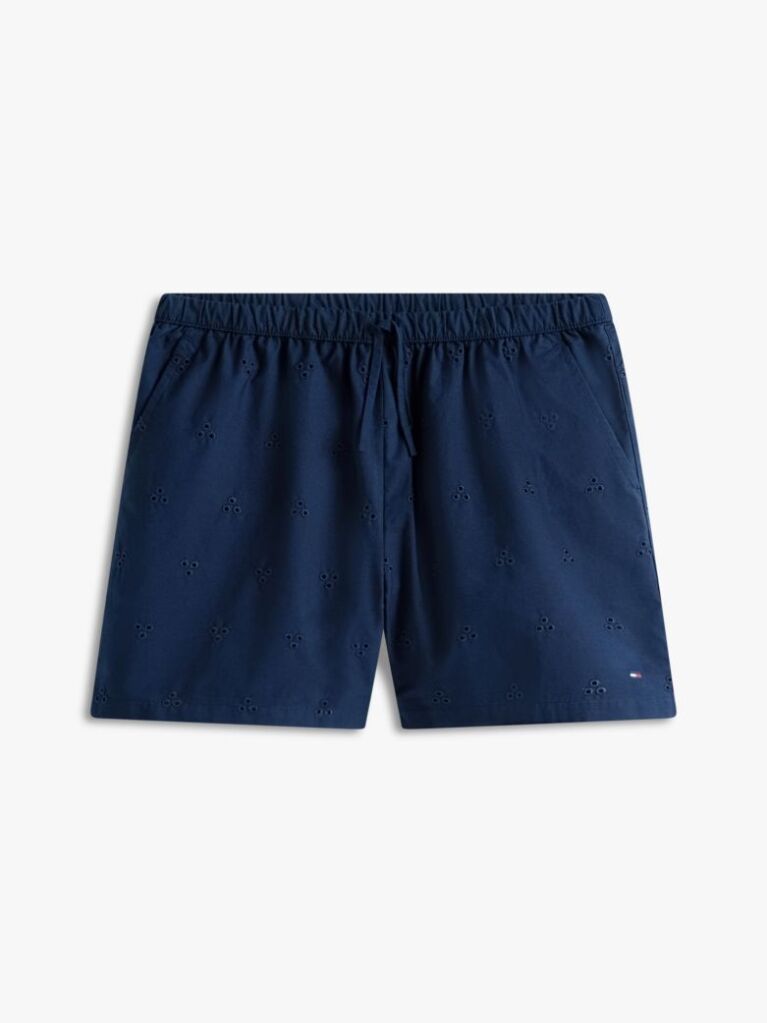 Blue Pantaloni Scurti Anglaise Cu Picior Larg Brodat  Fete