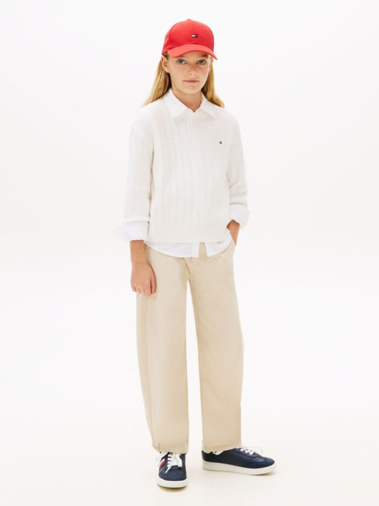 White Pointelle Cable Knit Relaxed Jumper  Girls