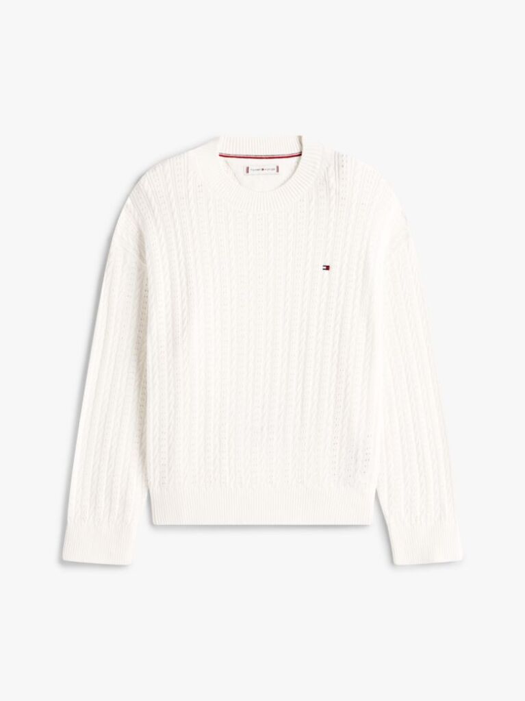 White Pointelle Cable Knit Relaxed Jumper  Girls