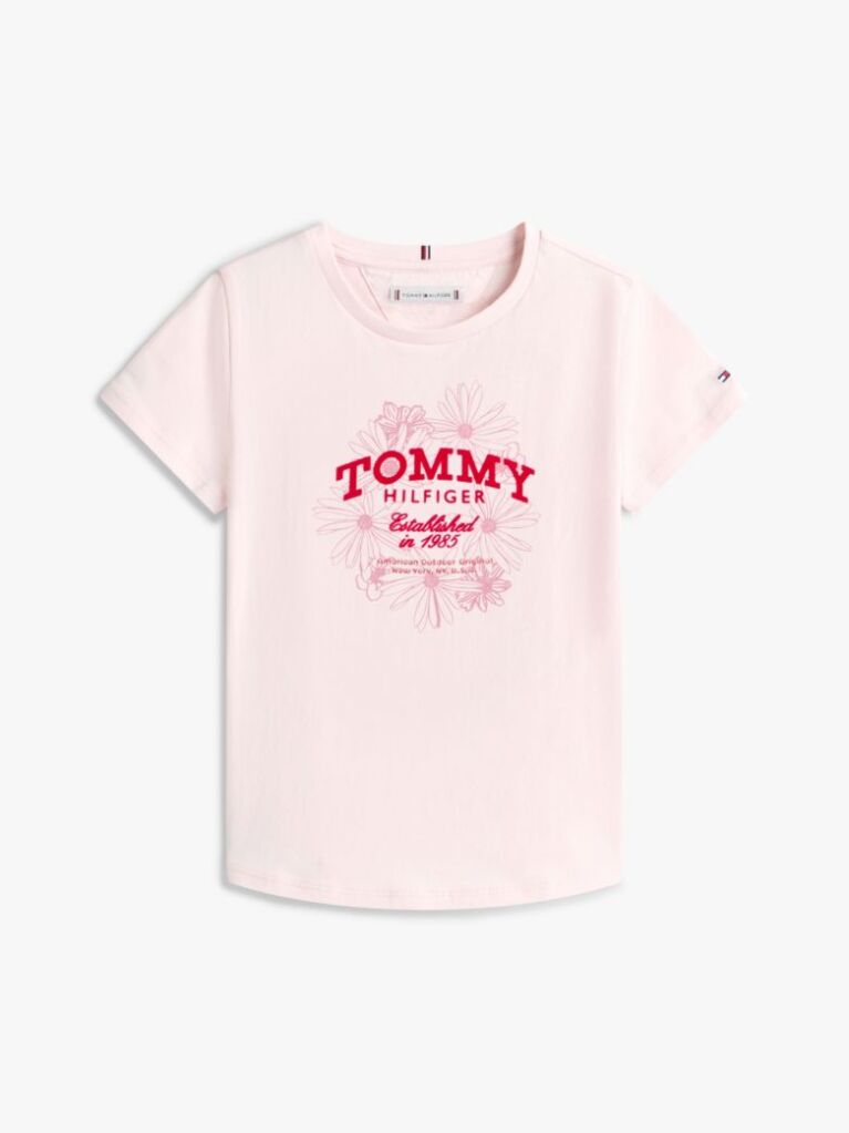 Pink Floral Flock Logo Slim T-Shirt  Girls