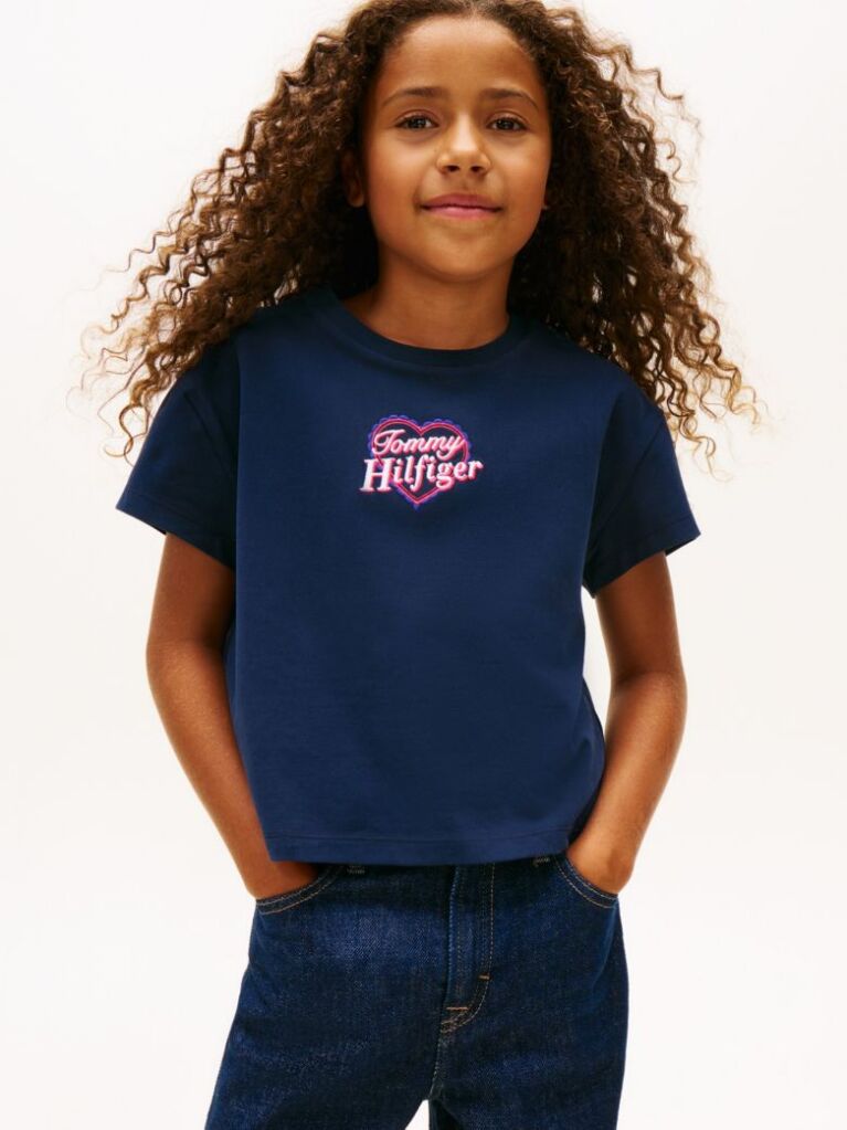 Blue T-Shirt Cu Logo Si Broderie Inima  Fete