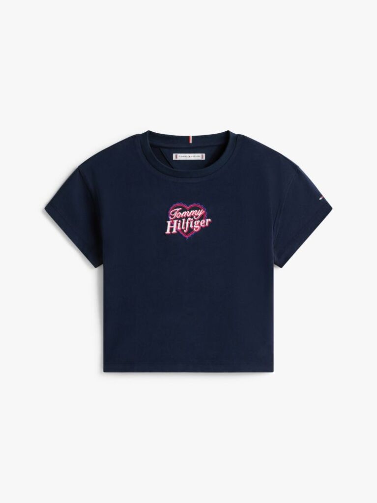 Blue T-Shirt Cu Logo Si Broderie Inima  Fete