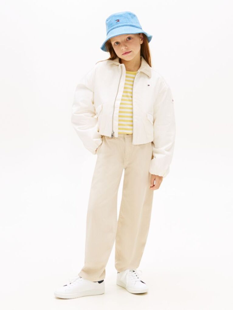Beige Essential Loose Barrel Leg Twill Trousers  Girls