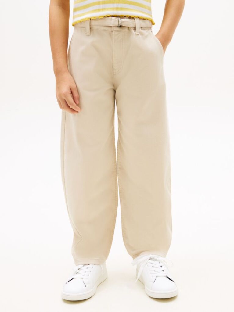Beige Essential Loose Barrel Leg Twill Trousers  Girls