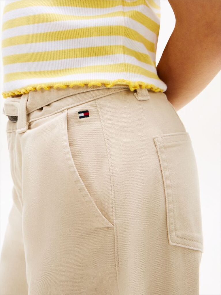Beige Essential Loose Barrel Leg Twill Trousers  Girls