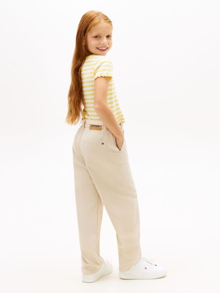 Beige Essential Loose Barrel Leg Twill Trousers  Girls