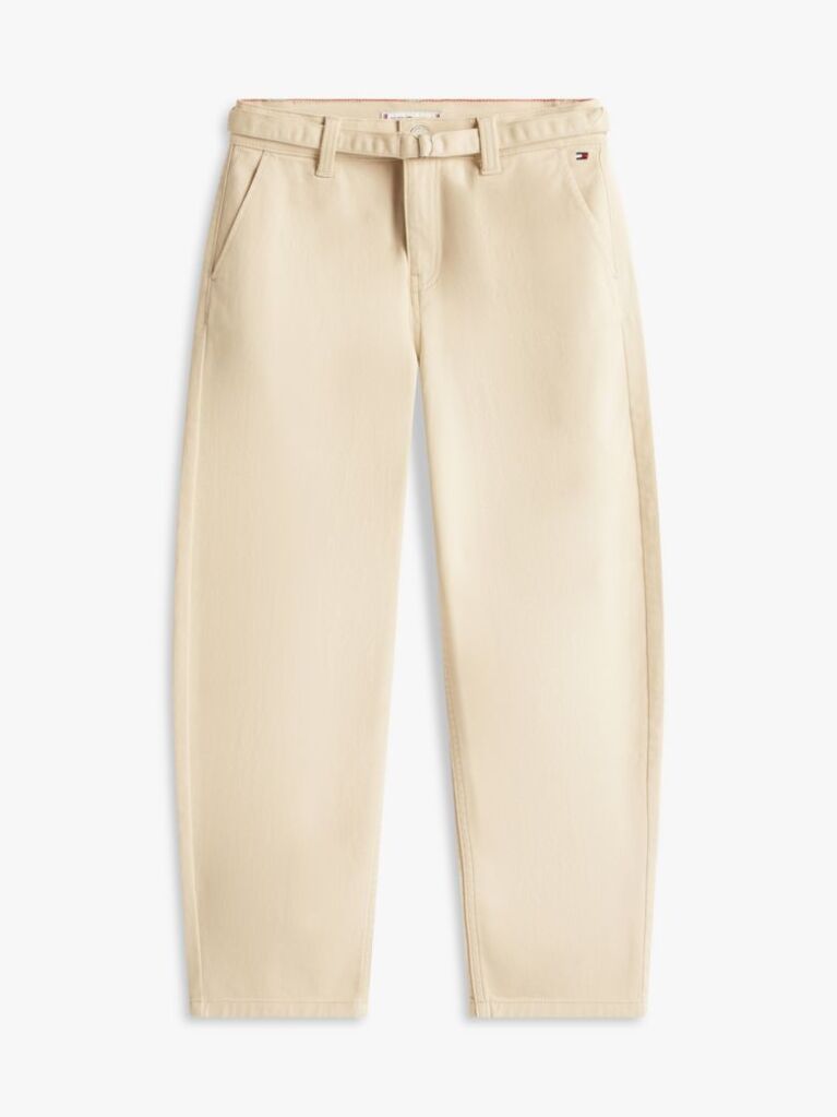 Beige Essential Loose Barrel Leg Twill Trousers  Girls