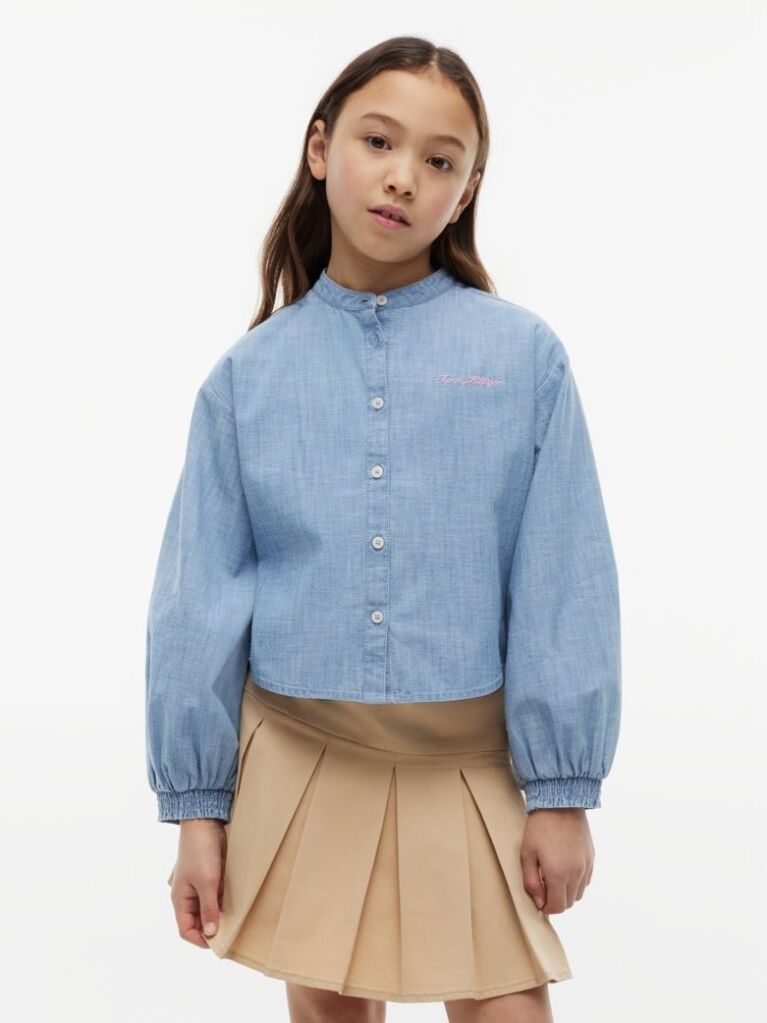 Denim Camasa din Chambray Cu Croiala Lejera Si Logo Brodat  Fete