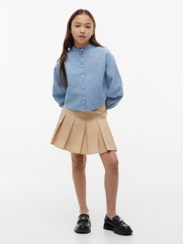 Denim Camasa din Chambray Cu Croiala Lejera Si Logo Brodat  Fete