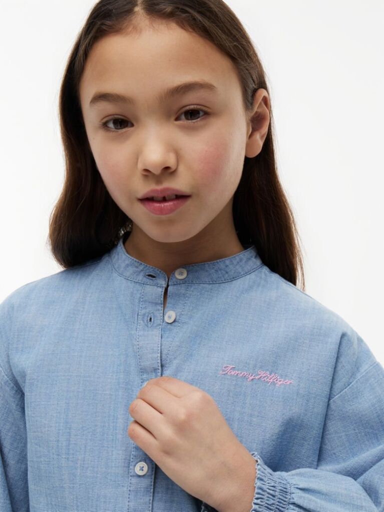 Denim Camasa din Chambray Cu Croiala Lejera Si Logo Brodat  Fete