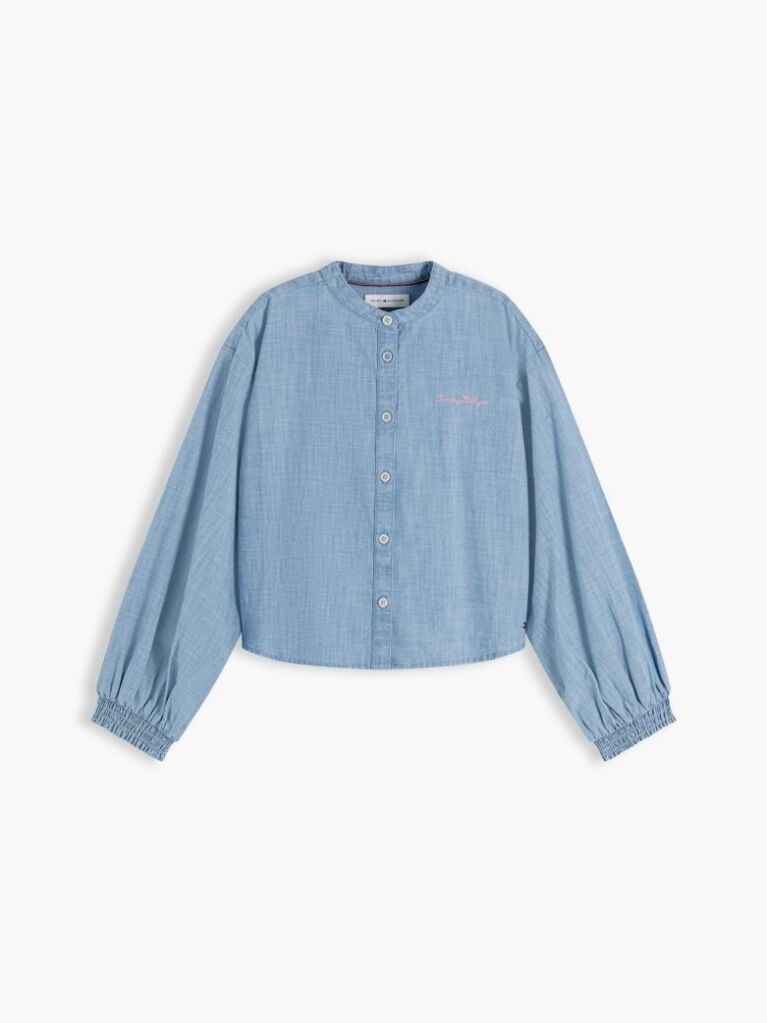 Denim Camasa din Chambray Cu Croiala Lejera Si Logo Brodat  Fete
