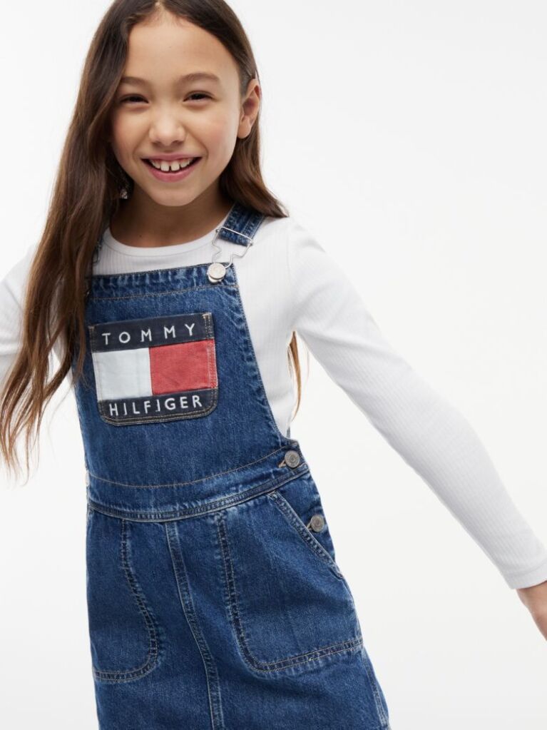 Denim Rochie Salopeta Din Denim Cu Buzunare Si Logo Heritage  Fete