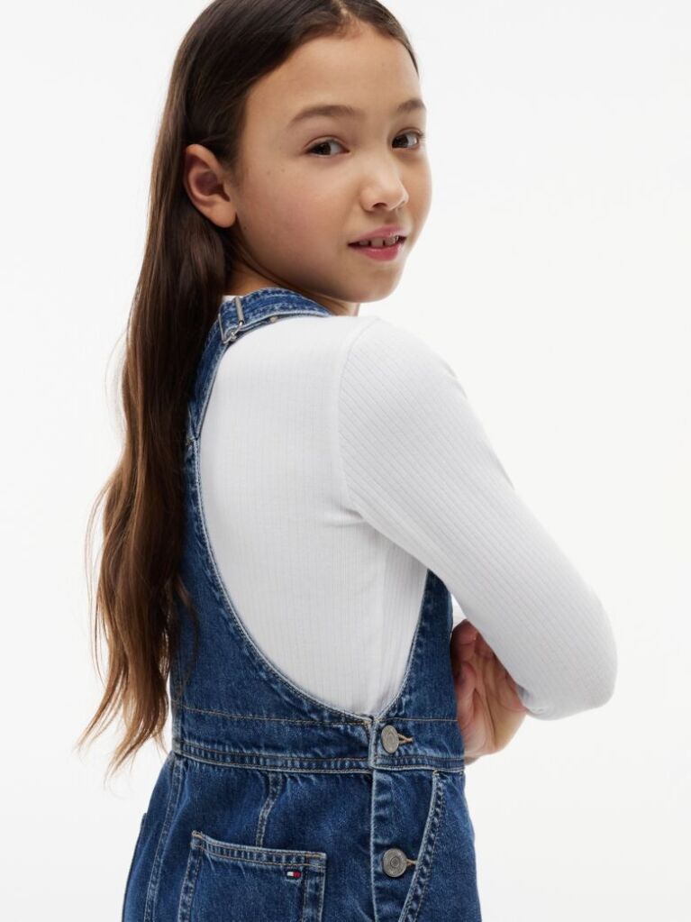 Denim Rochie Salopeta Din Denim Cu Buzunare Si Logo Heritage  Fete