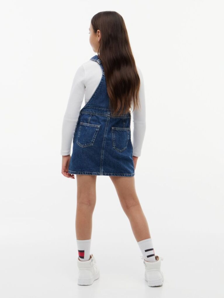 Denim Rochie Salopeta Din Denim Cu Buzunare Si Logo Heritage  Fete