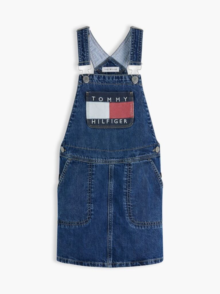 Denim Rochie Salopeta Din Denim Cu Buzunare Si Logo Heritage  Fete
