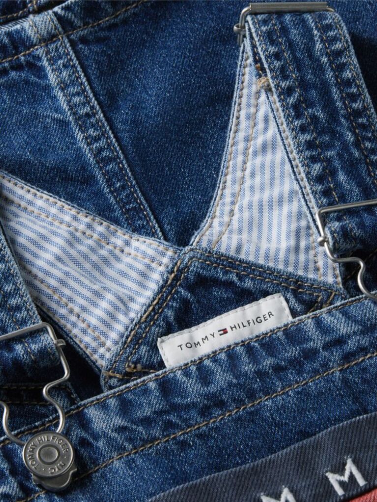 Denim Rochie Salopeta Din Denim Cu Buzunare Si Logo Heritage  Fete