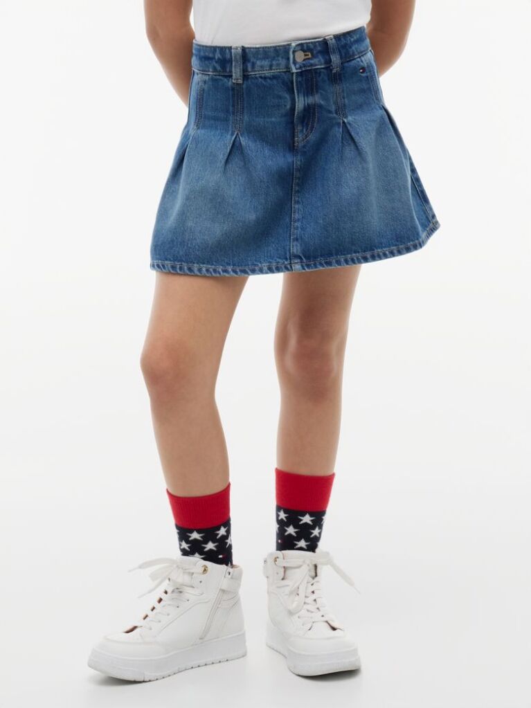 Denim Pleated Denim Skirt  Girls