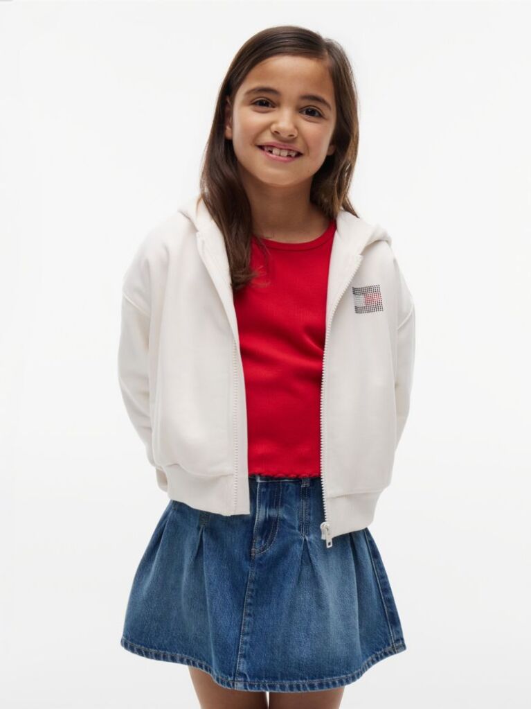 White Rhinestone Flag Relaxed Zip-Thru Hoody  Girls