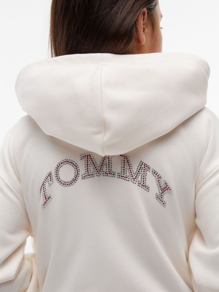 White Rhinestone Flag Relaxed Zip-Thru Hoody  Girls
