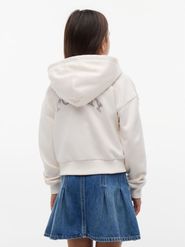 White Rhinestone Flag Relaxed Zip-Thru Hoody  Girls