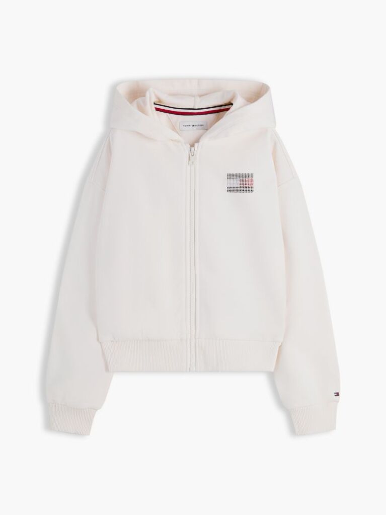 White Rhinestone Flag Relaxed Zip-Thru Hoody  Girls