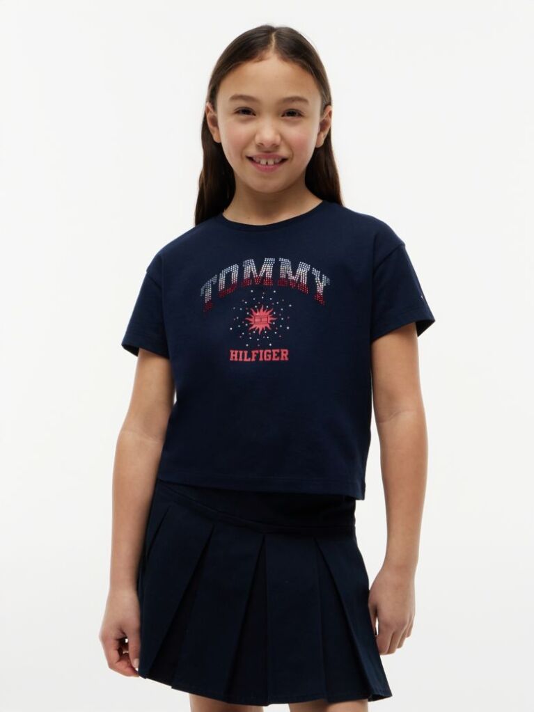 Blue Tricou Lejer Cu Logo Din Rhinestone  Fete