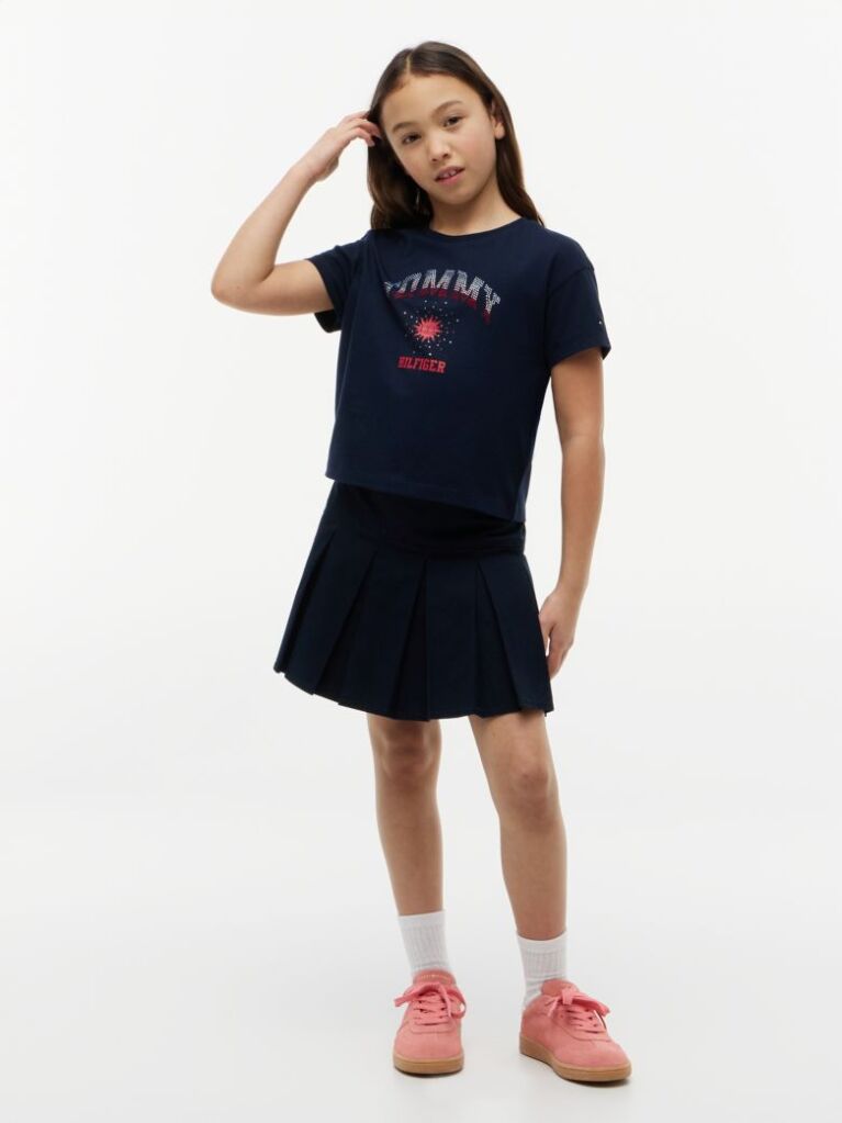 Blue Tricou Lejer Cu Logo Din Rhinestone  Fete
