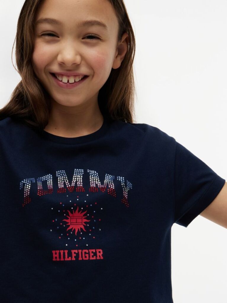 Blue Tricou Lejer Cu Logo Din Rhinestone  Fete
