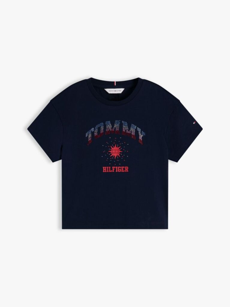 Blue Tricou Lejer Cu Logo Din Rhinestone  Fete