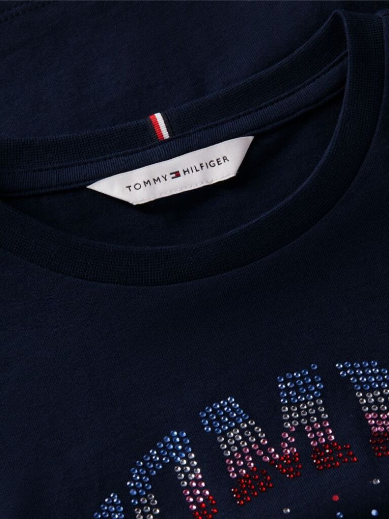 Blue Tricou Lejer Cu Logo Din Rhinestone  Fete