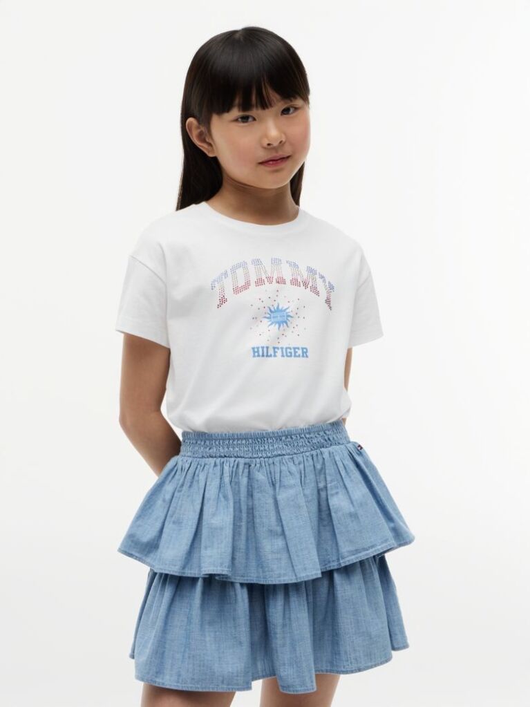 Alb Tricou Lejer Cu Logo Din Rhinestone  Fete