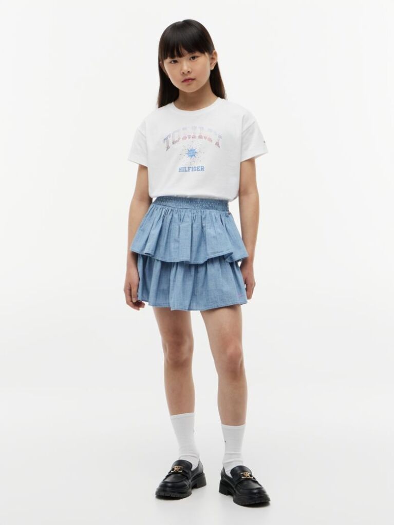 Alb Tricou Lejer Cu Logo Din Rhinestone  Fete