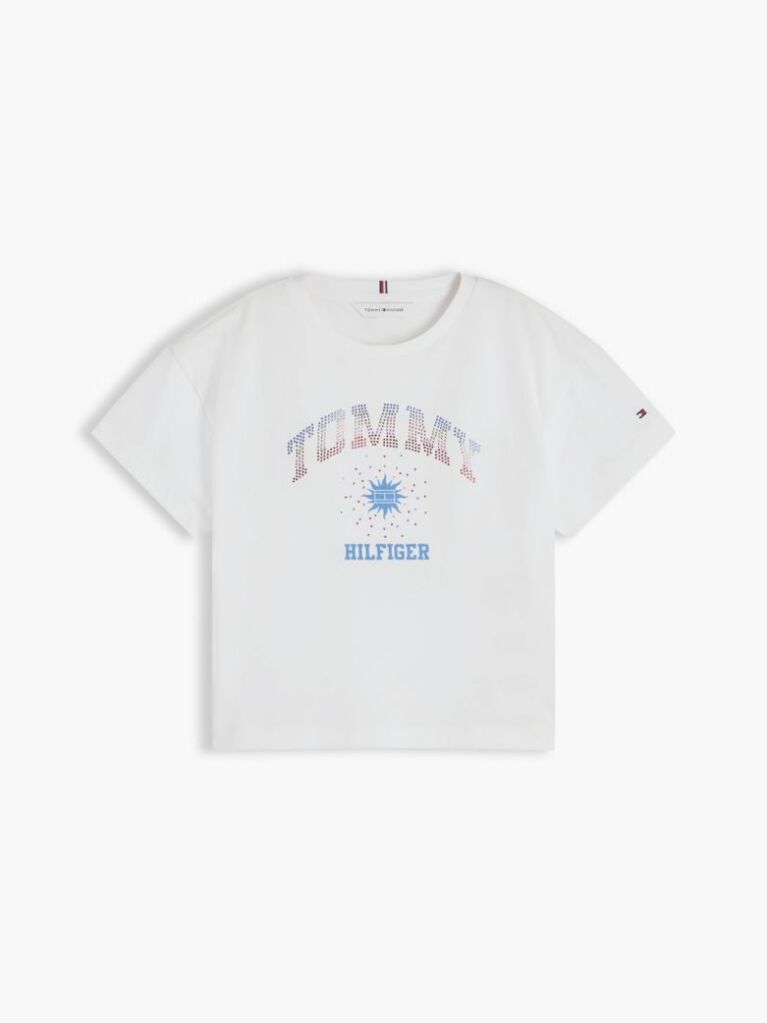 Alb Tricou Lejer Cu Logo Din Rhinestone  Fete