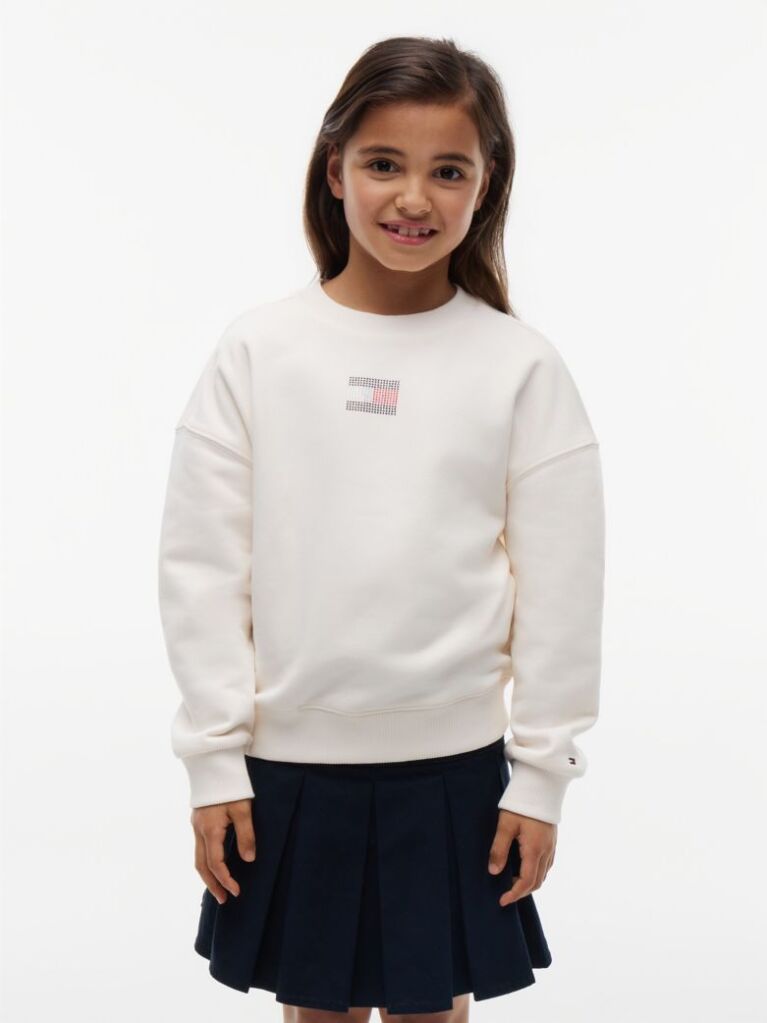 White Rhinestone Crew Neck Sweatshirt  Girls