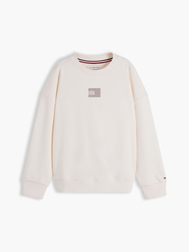 White Rhinestone Crew Neck Sweatshirt  Girls