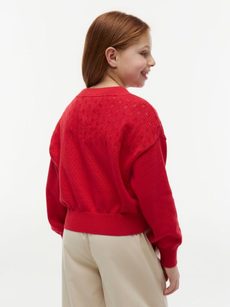 Red Pointelle Relaxed Balloon Sleeve Jumper  Girls