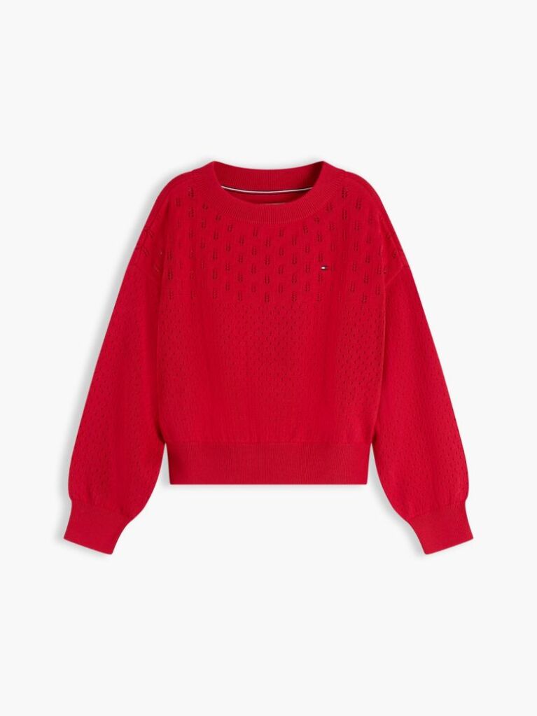Red Pointelle Relaxed Balloon Sleeve Jumper  Girls