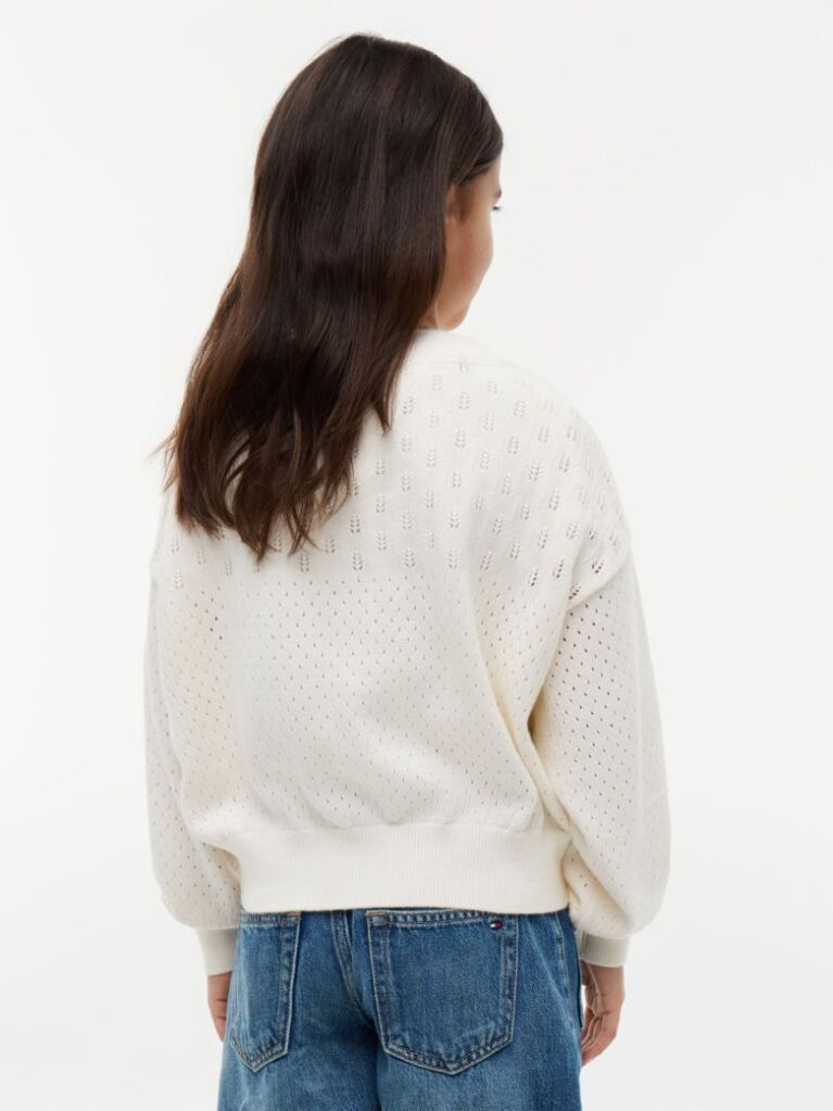 Beige Pointelle Relaxed Balloon Sleeve Jumper  Girls