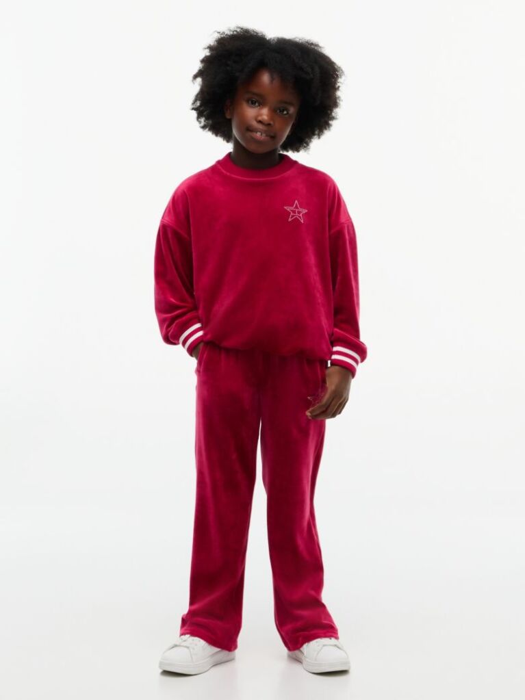 Red Star Flag Velour Wide Leg Joggers  Girls