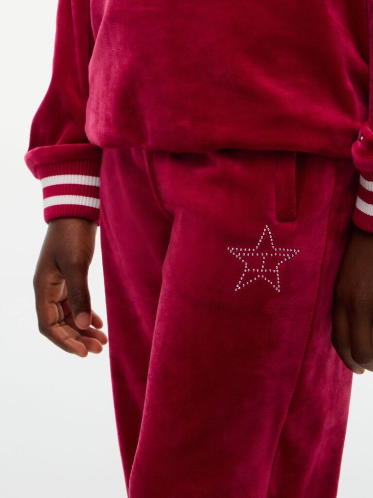 Red Star Flag Velour Wide Leg Joggers  Girls