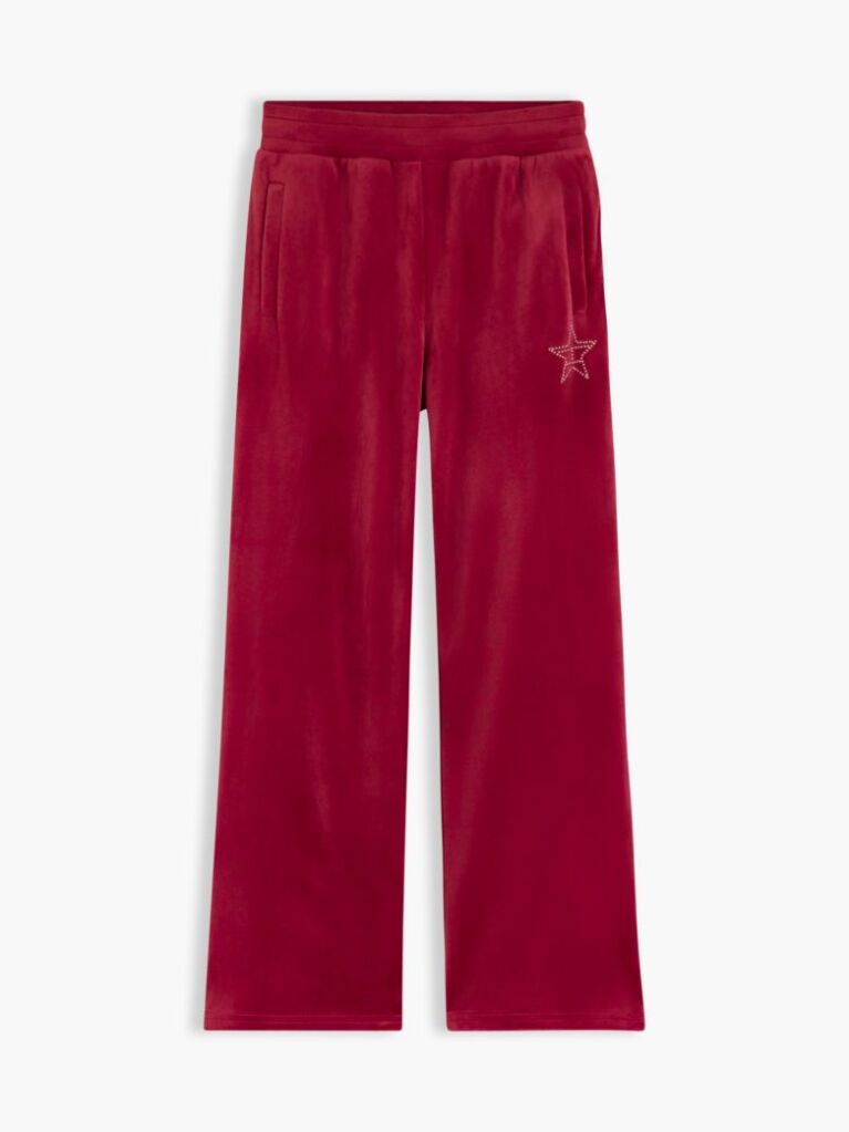 Red Star Flag Velour Wide Leg Joggers  Girls