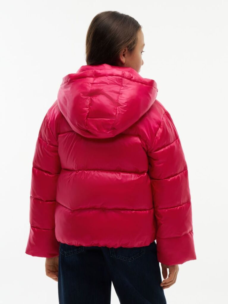 Red Heritage Shiny Relaxed Hooded Puffer Jacket  Girls