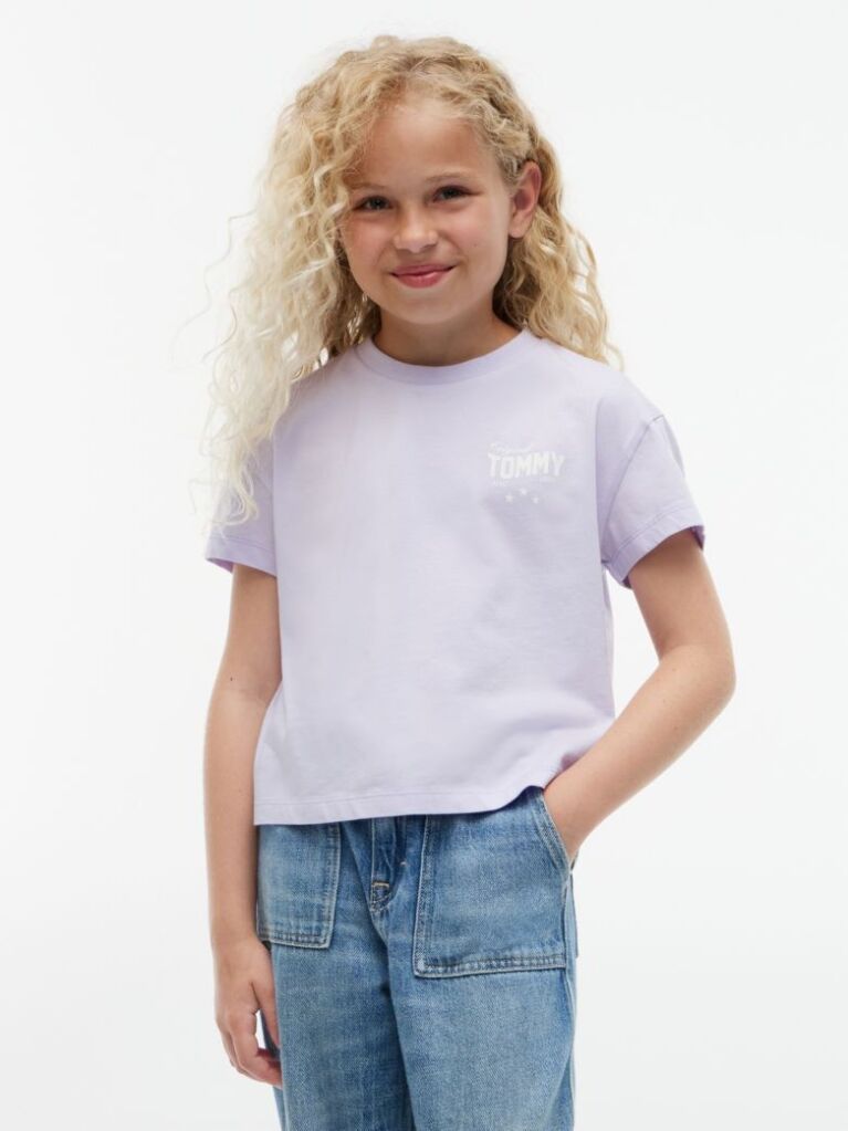Mov T-Shirt Cu Croiala Lejera Si Imprimeu Pe Spate  Fete
