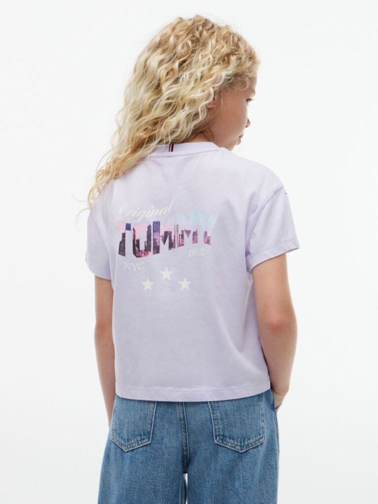 Mov T-Shirt Cu Croiala Lejera Si Imprimeu Pe Spate  Fete
