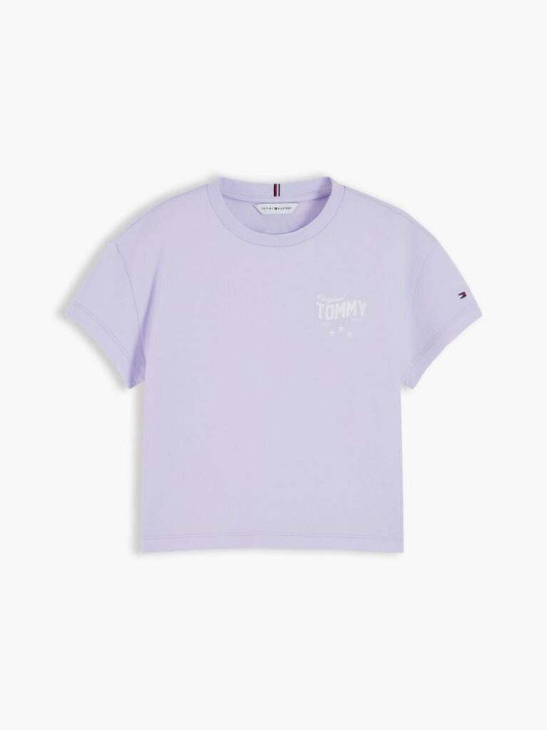 Mov T-Shirt Cu Croiala Lejera Si Imprimeu Pe Spate  Fete