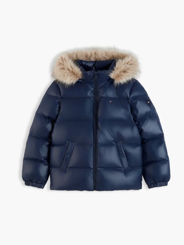 Blue Essential Faux Fur Trim Down Jacket  Girls